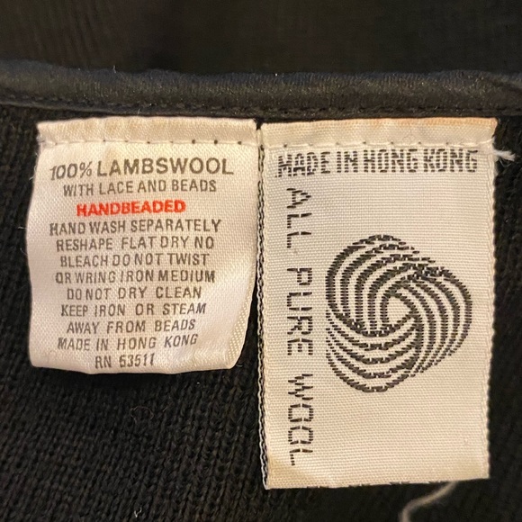 Kenar Black Lambs Wool Deep V Neck Sweater with Beading, & Lace / Womens Size M - Picture 11 of 12